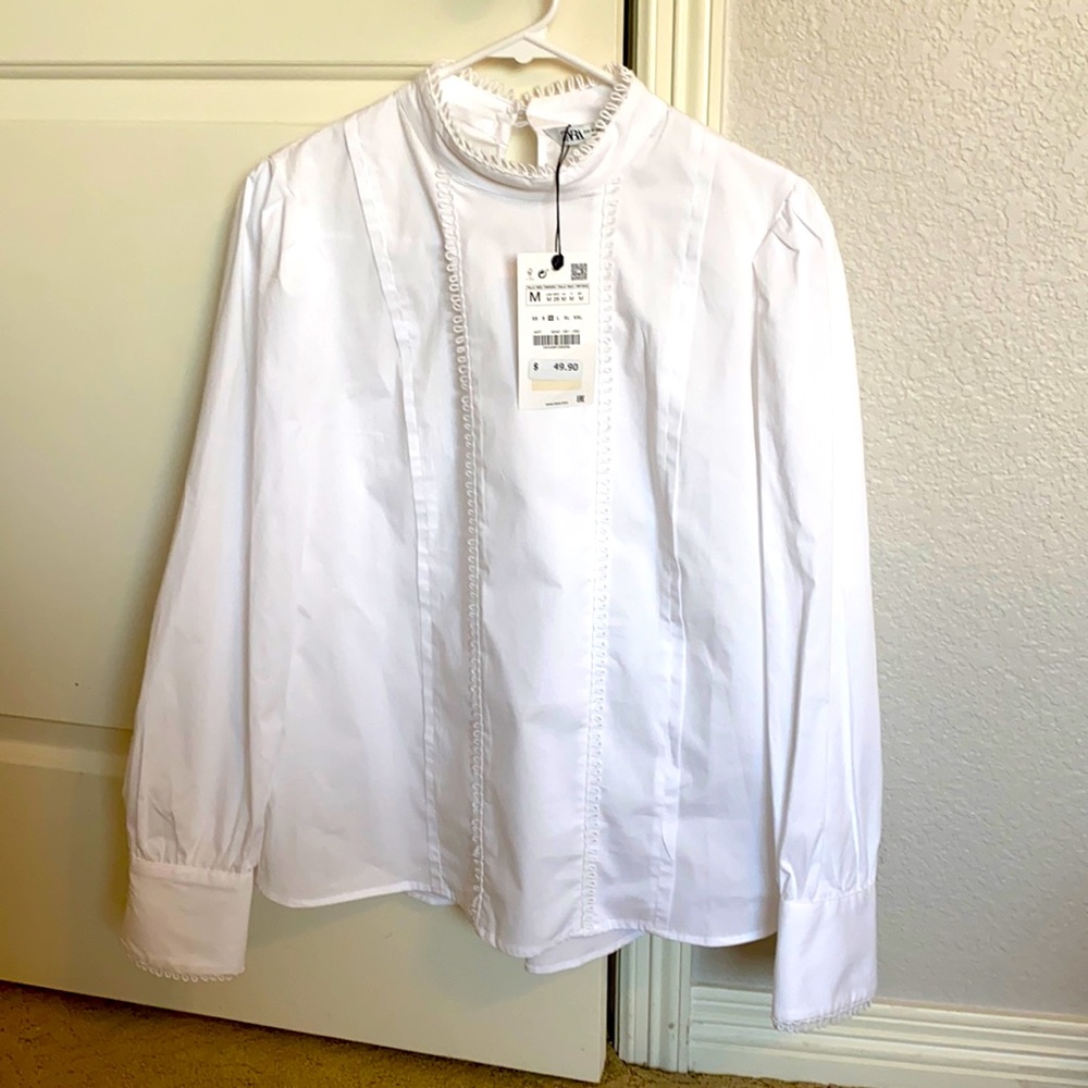 NWT Zara scalloped poplin blouse Sz M